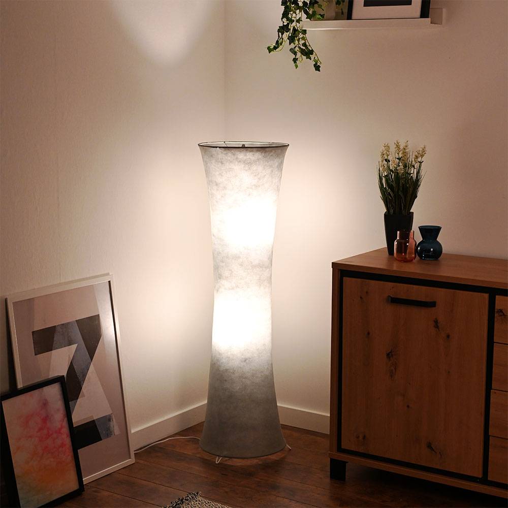 Stehleuchte Wohnzimmer modern Säulenlampe 2 flammig Stehleuchte weiß mit Stoffschirm, Metall weiß, 2x E27 Fassungen, DxH 35x123 cm