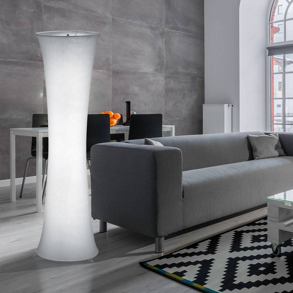 Stehleuchte Wohnzimmer modern Säulenlampe 2 flammig Stehleuchte weiß mit Stoffschirm, Metall weiß, 2x E27 Fassungen, DxH 35x123 cm