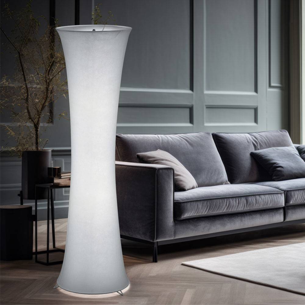 Stehleuchte Wohnzimmer modern Säulenlampe 2 flammig Stehleuchte weiß mit Stoffschirm, Metall weiß, 2x E27 Fassungen, DxH 35x123 cm