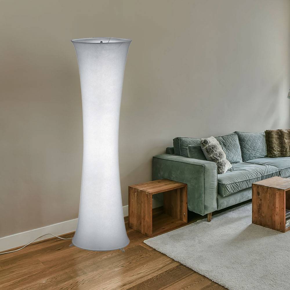 Stehleuchte Wohnzimmer modern Säulenlampe 2 flammig Stehleuchte weiß mit Stoffschirm, Metall weiß, 2x E27 Fassungen, DxH 35x123 cm