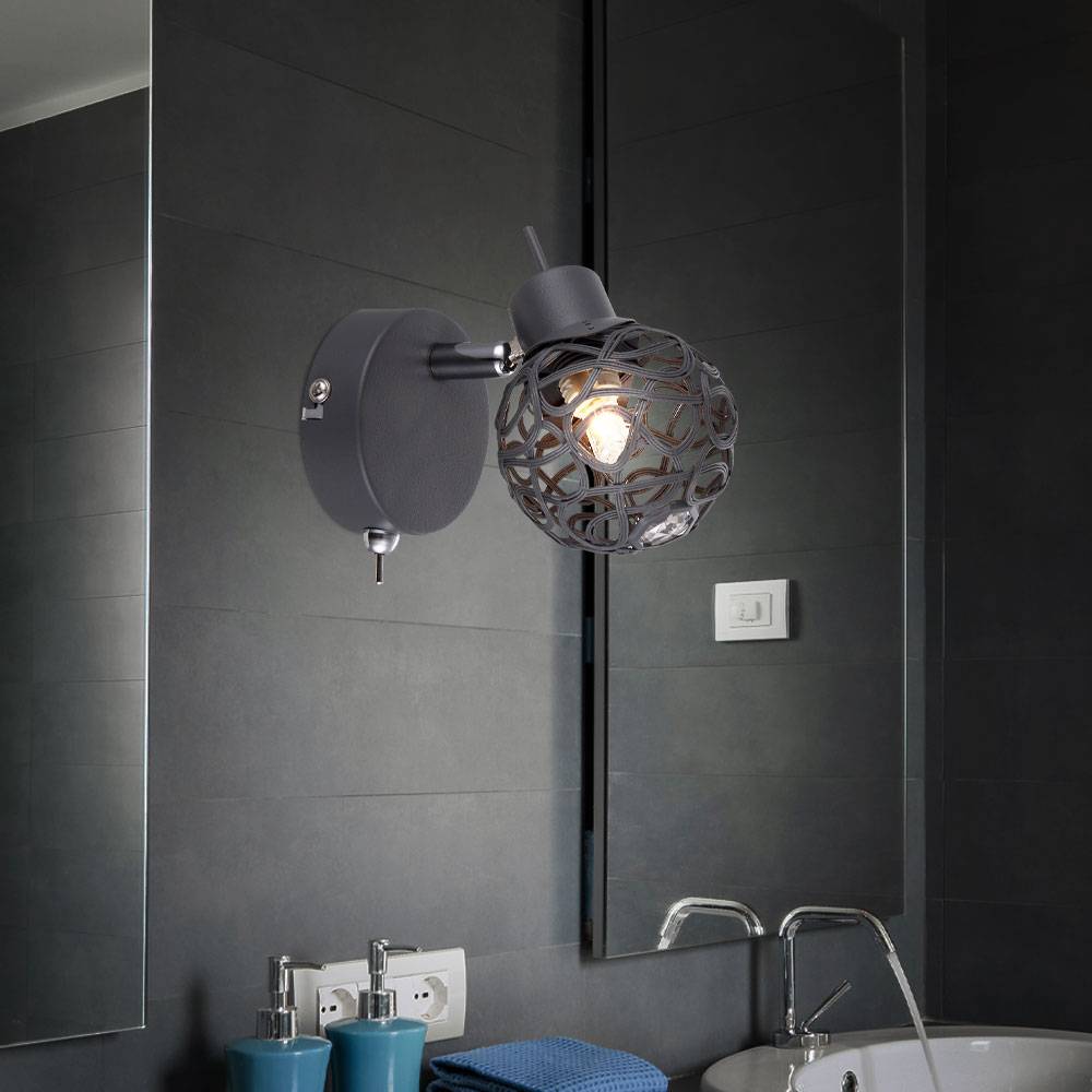 Wandlampe Schlafzimmer Bettlampe schwarz Leselampe Wohnzimmerleuchte mit beweglichem Spot, Metall, schwarz, 1x G9, BxH 8x13 cm, 2er Set