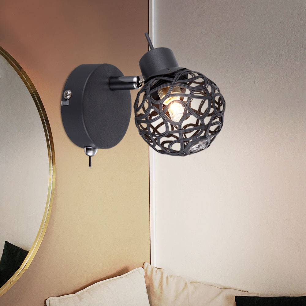 Wandlampe Schlafzimmer Bettlampe schwarz Leselampe Wohnzimmerleuchte mit beweglichem Spot, Metall, schwarz, 1x G9, BxH 8x13 cm, 2er Set