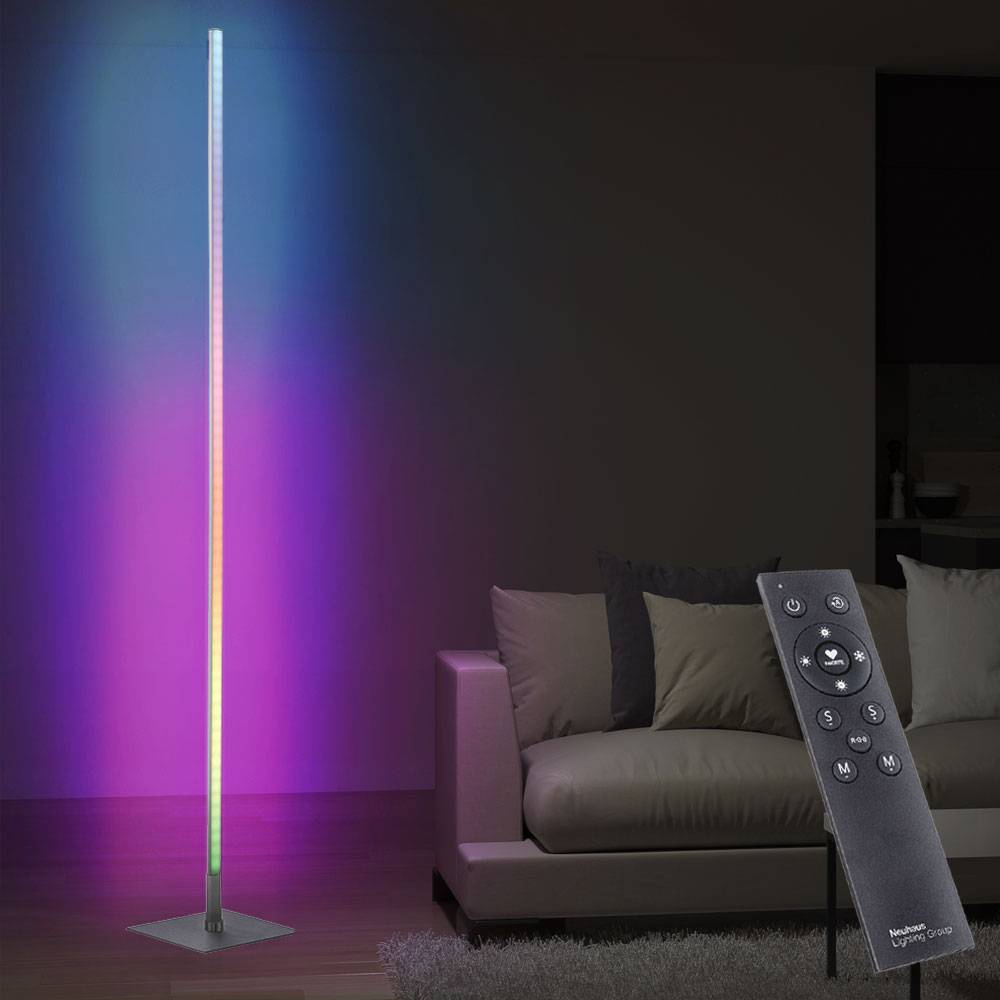 LED Stehlampe Farbwechsel dimmbar Stehleuchte LED Wohnzimmer Stehlampe RGB Fernbedienung , CCT, drehbar, 15W 750Lm 2700-5000K, LxBxH 20,5x20,5x151