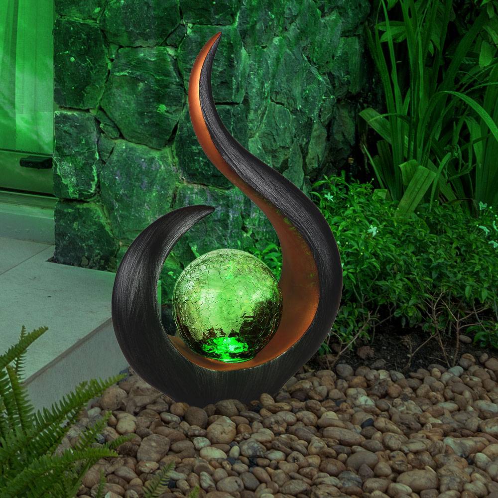 Solarlampen für Außen zum stellen LED Solar Garten LED Skulptur geschwungen Farbwechsler, Kunststoff Glas, 1x RGB LED Akku, H 33,5 cm