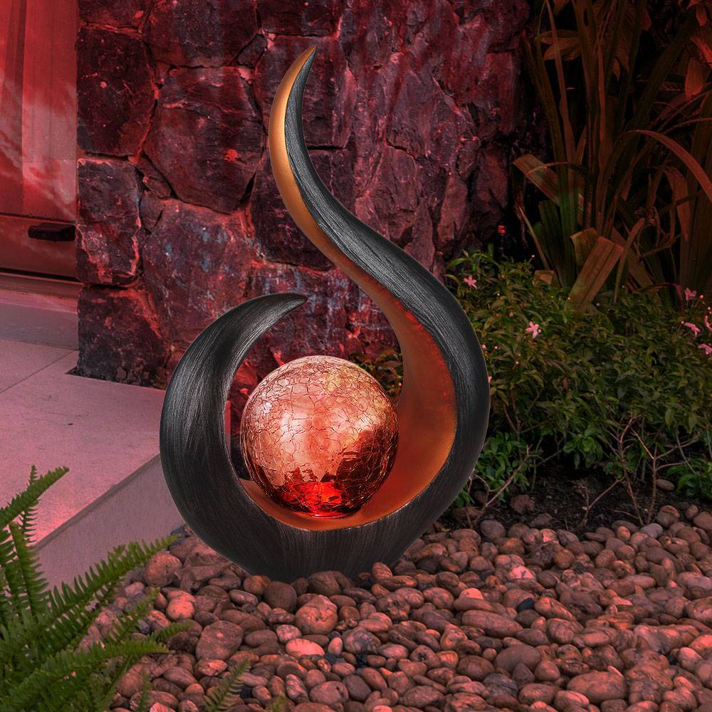 Skulptur Solarlampen für Außen zum stellen LED Solarleuchte Garten geschwungen Farbwechsler, Kunststoff Glas, 1x RGB LED Akku, H 33,5 cm