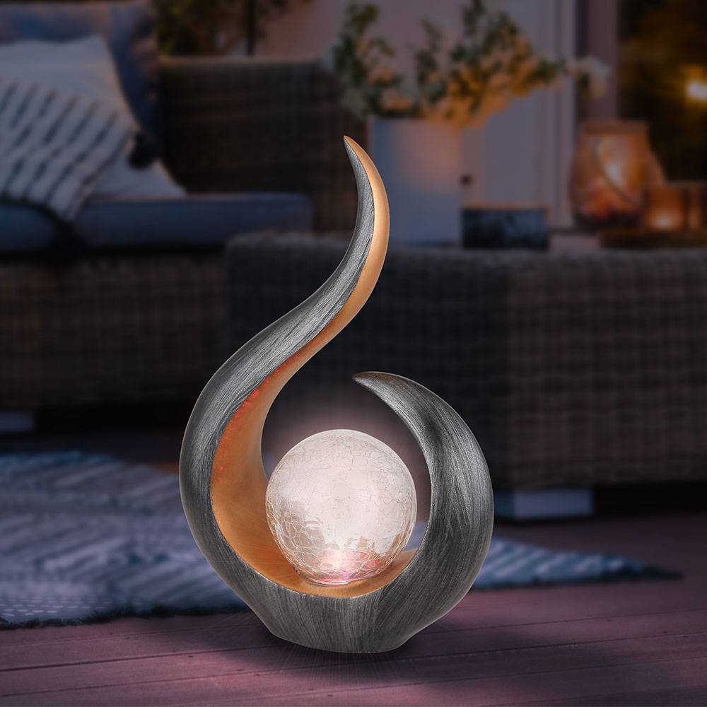 Solarlampen für Außen zum stellen LED Solar Garten LED Skulptur geschwungen Farbwechsler, Kunststoff Glas, 1x RGB LED Akku, H 33,5 cm