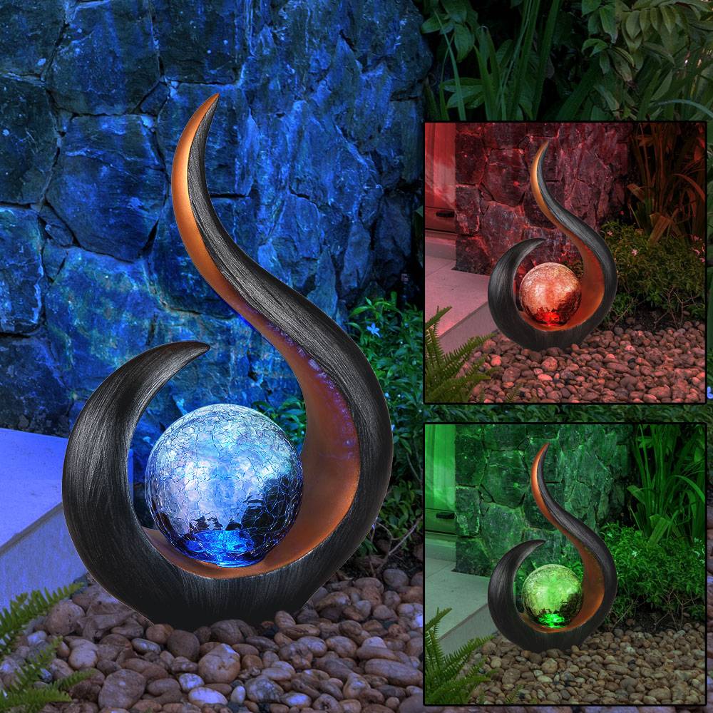 Solarlampen für Außen zum stellen LED Solar Garten LED Skulptur geschwungen Farbwechsler, Kunststoff Glas, 1x RGB LED Akku, H 33,5 cm