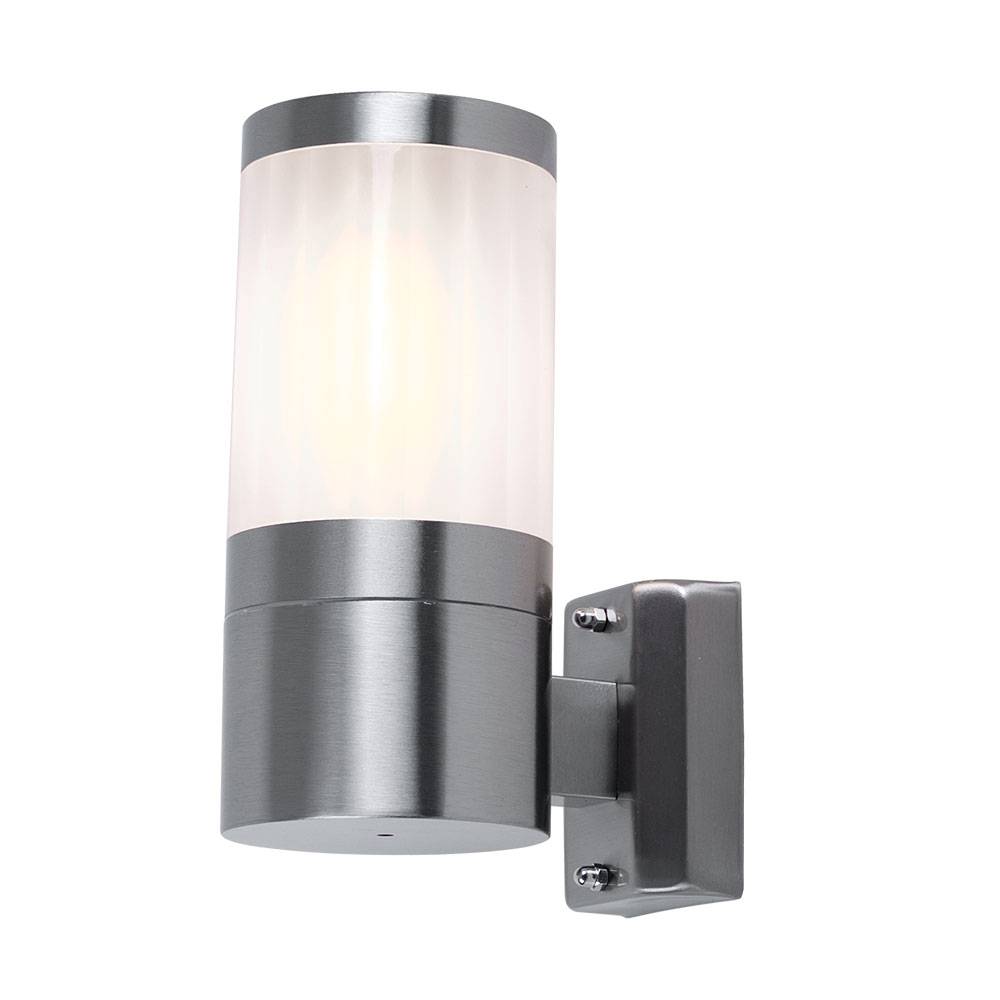 Wandleuchte Außen Edelstahl Außenleuchte Wand Wandlampe Garten silber weiß Halbrund, Metall Kunststoff, 1x E27, DxHxT 10,2x24x15,5 cm