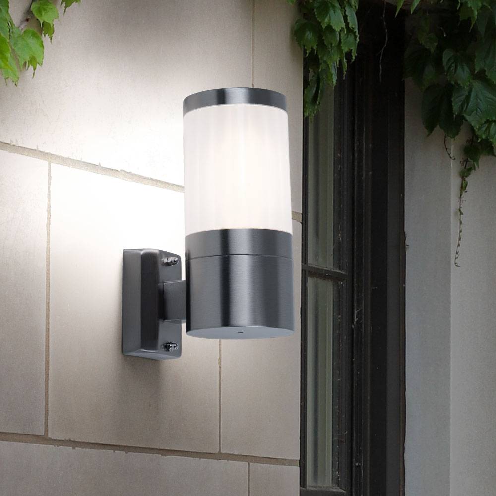 Wandleuchte Außen Edelstahl Außenleuchte Haustürleuchte Wandlampe Garten silber weiß Fassadenlampe, Metall Kunststoff, 1x E27, DxHxT 10,2x24x15,5