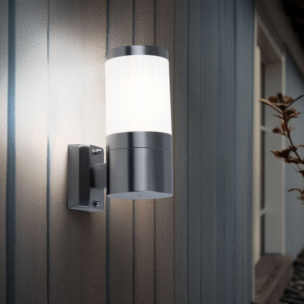 Wandleuchte Außen Edelstahl Außenleuchte Haustürleuchte Wandlampe Garten silber weiß Fassadenlampe, Metall Kunststoff, 1x E27, DxHxT 10,2x24x15,5