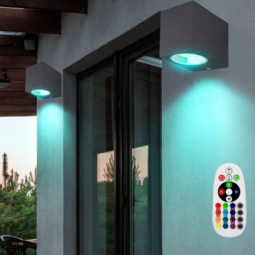 Wandstrahler Außenleuchte Haustür Fassadenleuchte anthrazit Wandleuchte für Ihre Terrasse, Fernbedienung dimmbar Farbwechsel, 1x RGB LED 3,5W, BxH