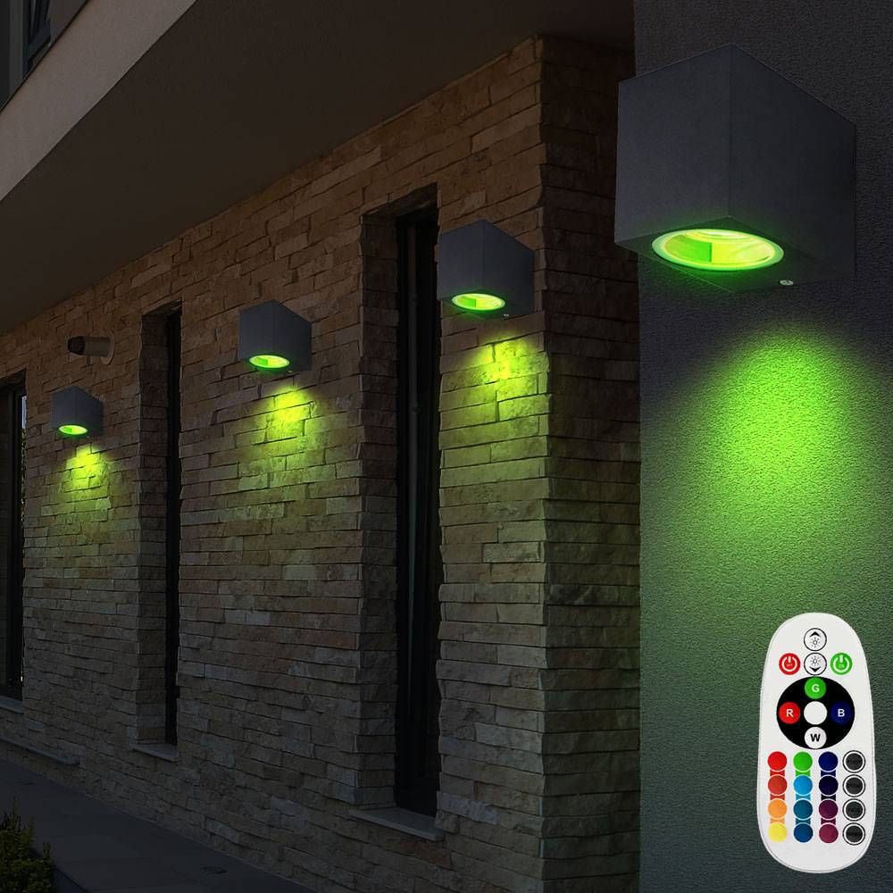 Wandstrahler Außenleuchte Haustür Fassadenleuchte anthrazit Wandleuchte für Ihre Terrasse, Fernbedienung dimmbar Farbwechsel, 1x RGB LED 3,5W, BxH