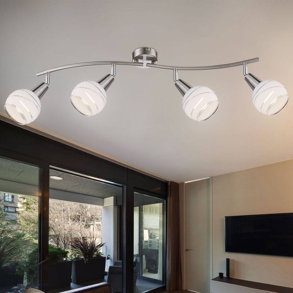 Deckenlampe 4 flammig LED Deckenlampe schwenkbar Deckenleuchte mit Glasschirmen, Metall, 4x E14 5W 400Lm warmweiß, LxBxH 70x31,5x21,1 cm