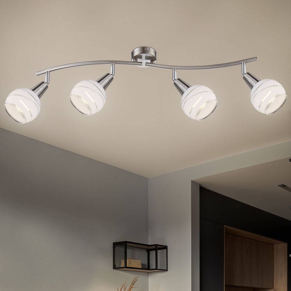 Deckenlampe 4 flammig LED Deckenlampe schwenkbar Deckenleuchte mit Glasschirmen, Metall, 4x E14 5W 400Lm warmweiß, LxBxH 70x31,5x21,1 cm