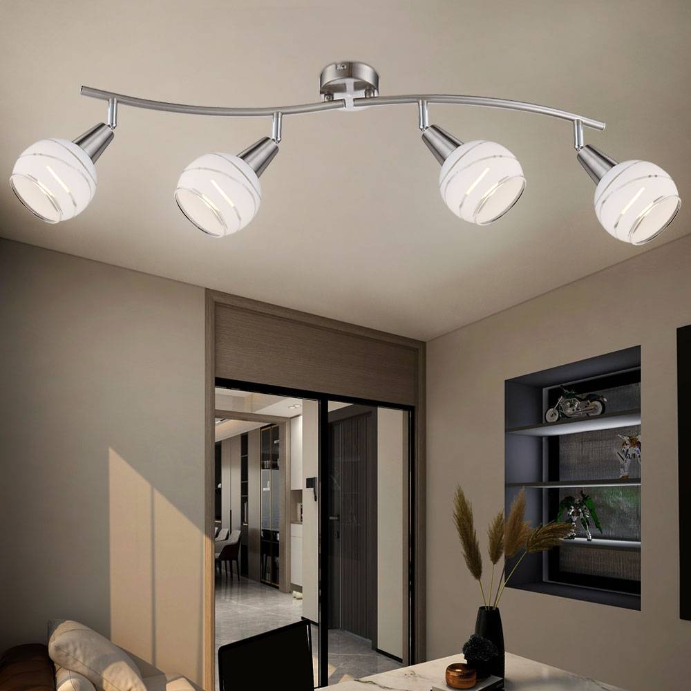 Deckenlampe 4 flammig LED Deckenlampe schwenkbar Deckenleuchte mit Glasschirmen, Metall, 4x E14 5W 400Lm warmweiß, LxBxH 70x31,5x21,1 cm