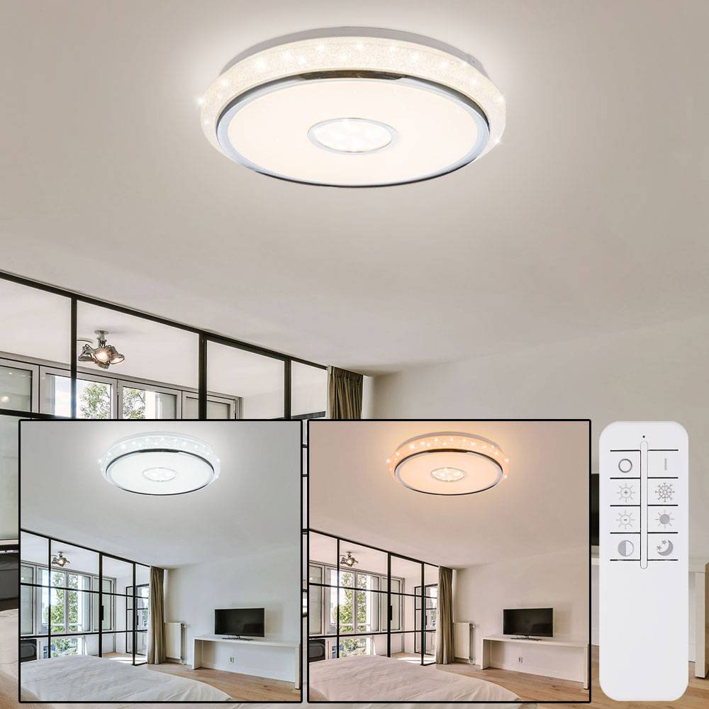 LED Deckenleuchte dimmbar Kristall Lampe Decke Schlafzimmerlampe mit Fernbedienung, CCT Nachtlicht Memory Timer, weiß klar, 1x LED 40W 3020Lm