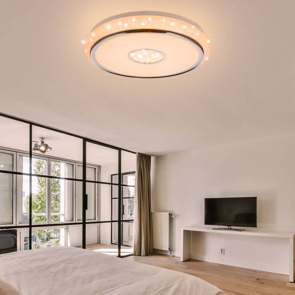 LED Deckenleuchte dimmbar Kristall Lampe Decke Schlafzimmerlampe mit Fernbedienung, CCT Nachtlicht Memory Timer, weiß klar, 1x LED 40W 3020Lm