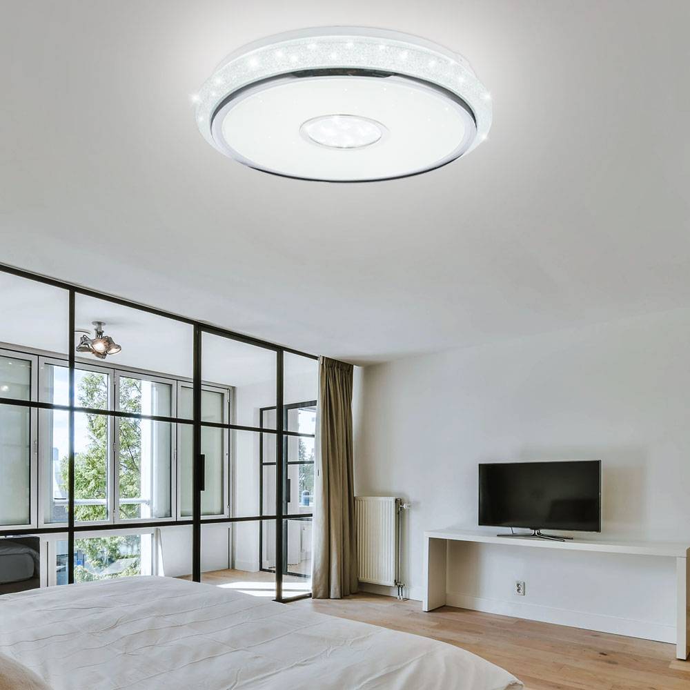 LED Deckenleuchte dimmbar Kristall Lampe Decke Schlafzimmerlampe mit Fernbedienung, CCT Nachtlicht Memory Timer, weiß klar, 1x LED 40W 3020Lm