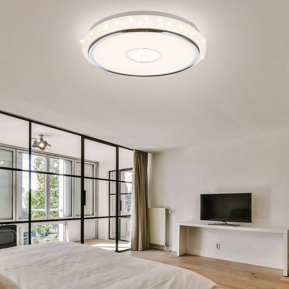 LED Deckenleuchte dimmbar Kristall Lampe Decke Schlafzimmerlampe mit Fernbedienung, CCT Nachtlicht Memory Timer, weiß klar, 1x LED 40W 3020Lm