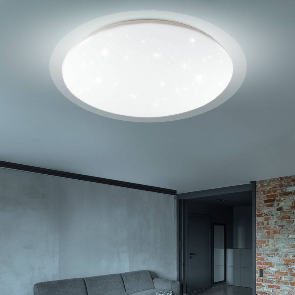 Deckenleuchte Deckenlampe Schlafzimmerleuchte Wohnzimmerlampe Esszimmer, Sterneneffekt CCT Timer App- und Sprachsteuerung, Metall weiß, 1x LED 60W