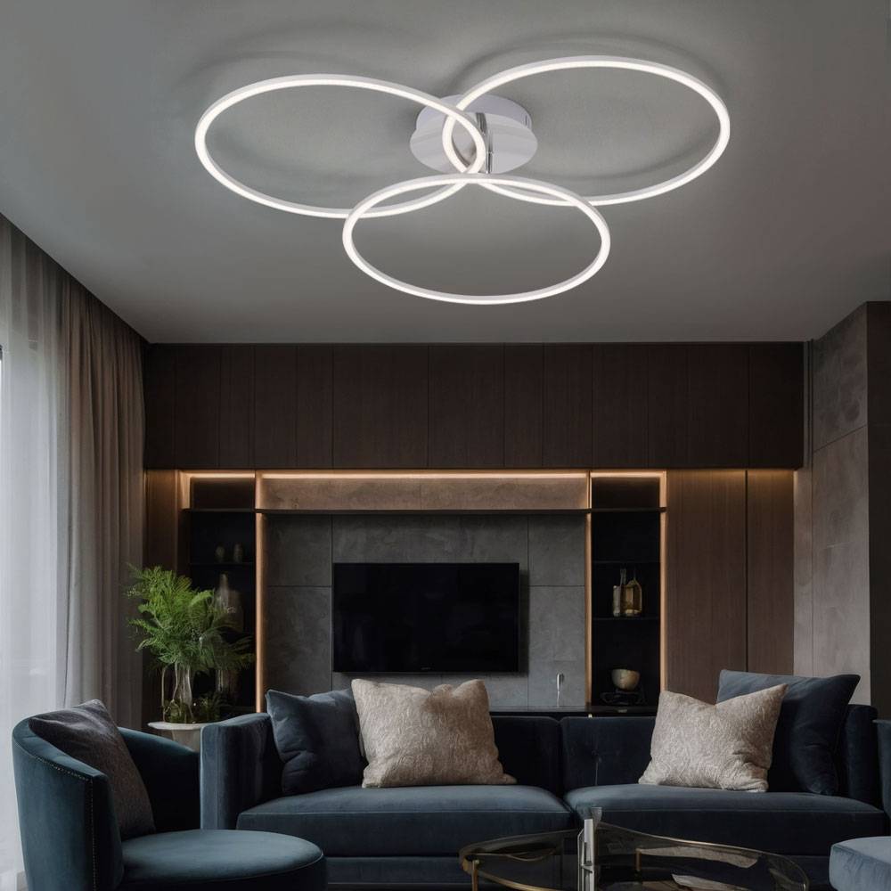 Wohnzimmerlampe Deckenleuchte LED Deckenlampe Simply Dim Wohnzimmerlampe modern, Memoryfunktion dimmbar 3 flammig, Metall stahlfarben, 3x LED 41W