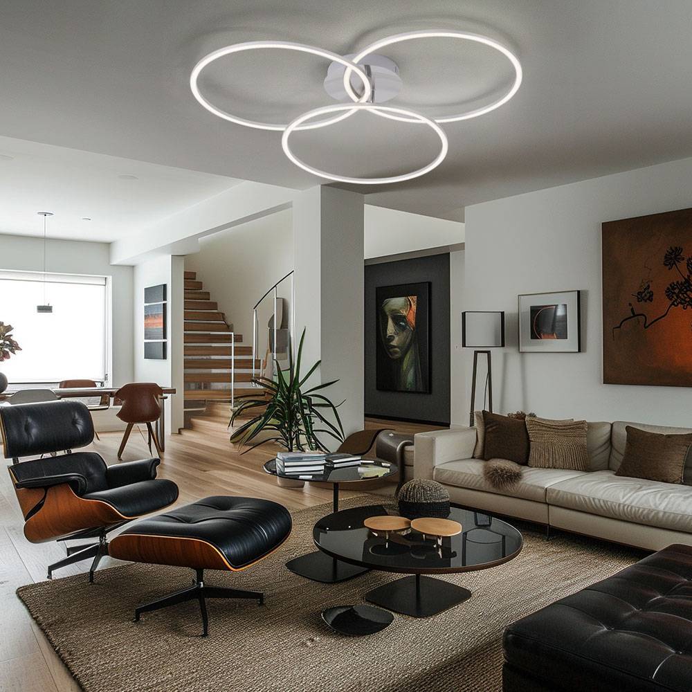 Wohnzimmerlampe Deckenleuchte LED Deckenlampe Simply Dim Wohnzimmerlampe modern, Memoryfunktion dimmbar 3 flammig, Metall stahlfarben, 3x LED 41W