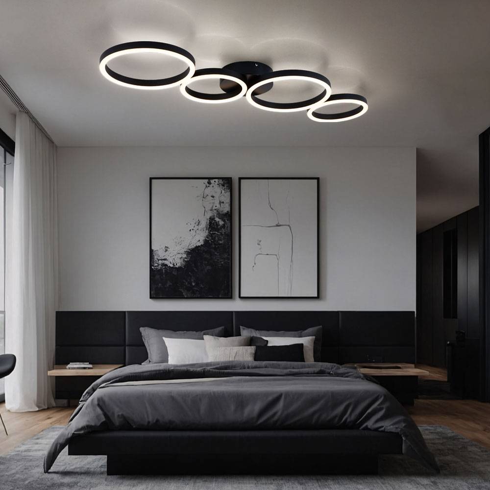 Deckenlampe LED Deckenleuchte Esszimmer Wohnzimmerlampe modern LED schwarz in Ringform, Metall Kunststoff, 1x 35W 1600lm 3000K, LxBxH 88,5x33x6,5 cm