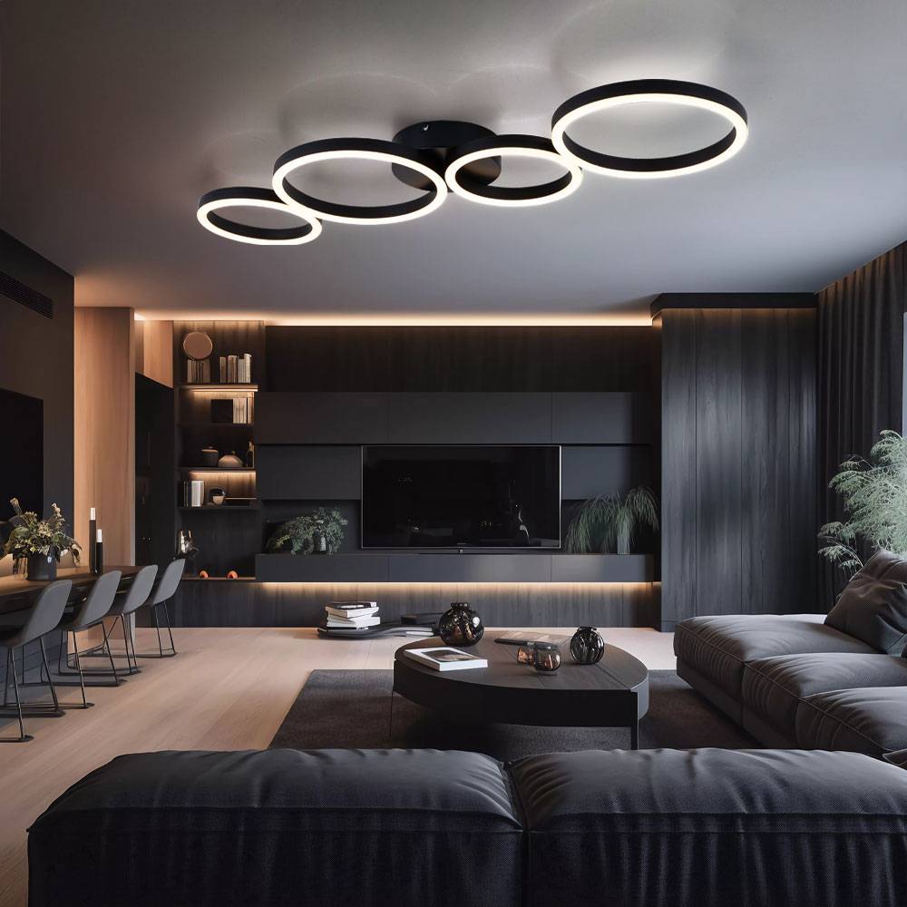 Deckenlampe LED Deckenleuchte Esszimmer Wohnzimmerlampe modern LED schwarz in Ringform, Metall Kunststoff, 1x 35W 1600lm 3000K, LxBxH 88,5x33x6,5 cm