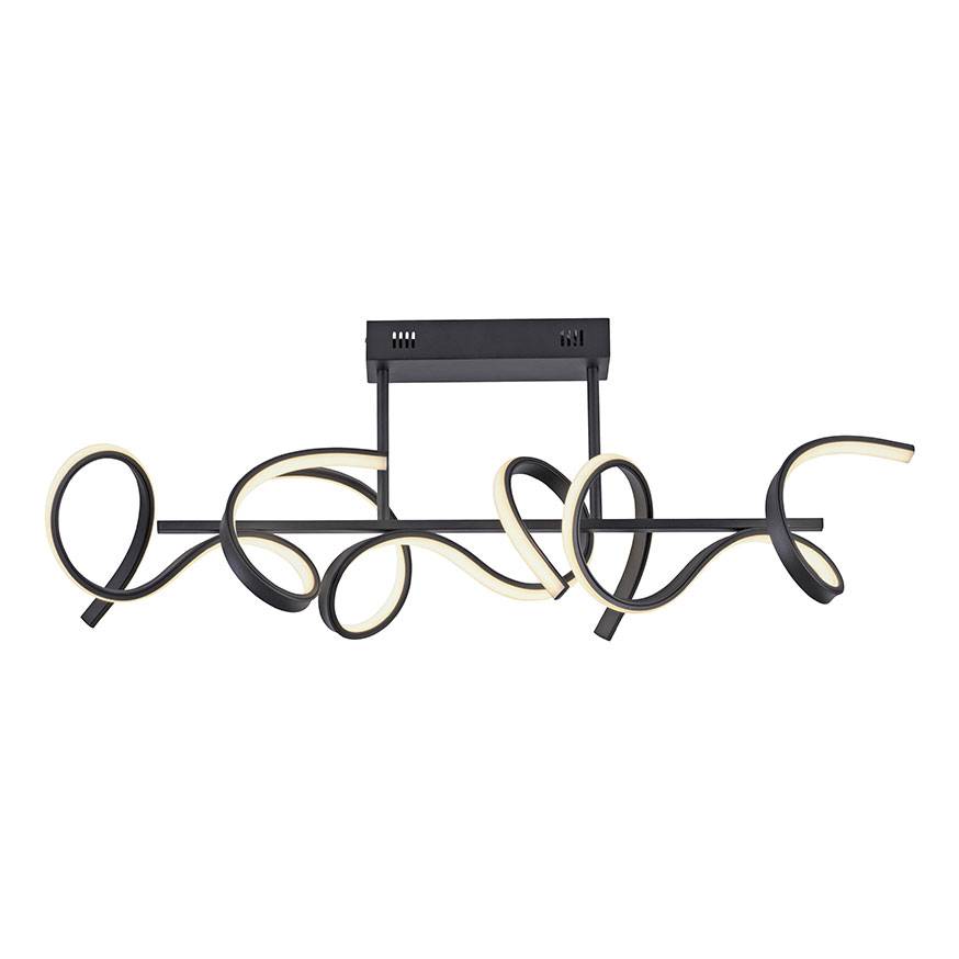 LED Wohnzimmerleuchte Deckenleuchte dimmbar über Lichtschalter Designleuchte, geschwungenes Design, Metall schwarz, 25W 2970lm 3000K, LxBxH 82x21x30