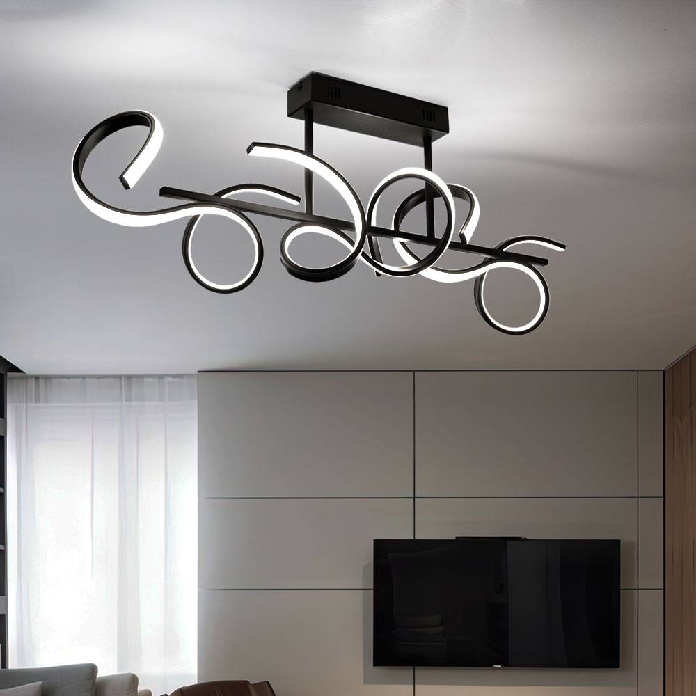 LED Wohnzimmerleuchte Deckenleuchte dimmbar über Lichtschalter Designleuchte, geschwungenes Design, Metall schwarz, 25W 2970lm 3000K, LxBxH 82x21x30