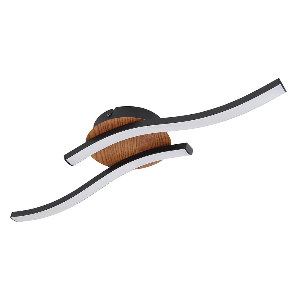 LED Deckenleuchte Wohnzimmerlampe 2 flammig Deckenlampe Holzoptik, modern, Acryl Metall schwarz opal, 2x LED 12W 800Lm 3000K, HxLxB 7,5x51x13 cm