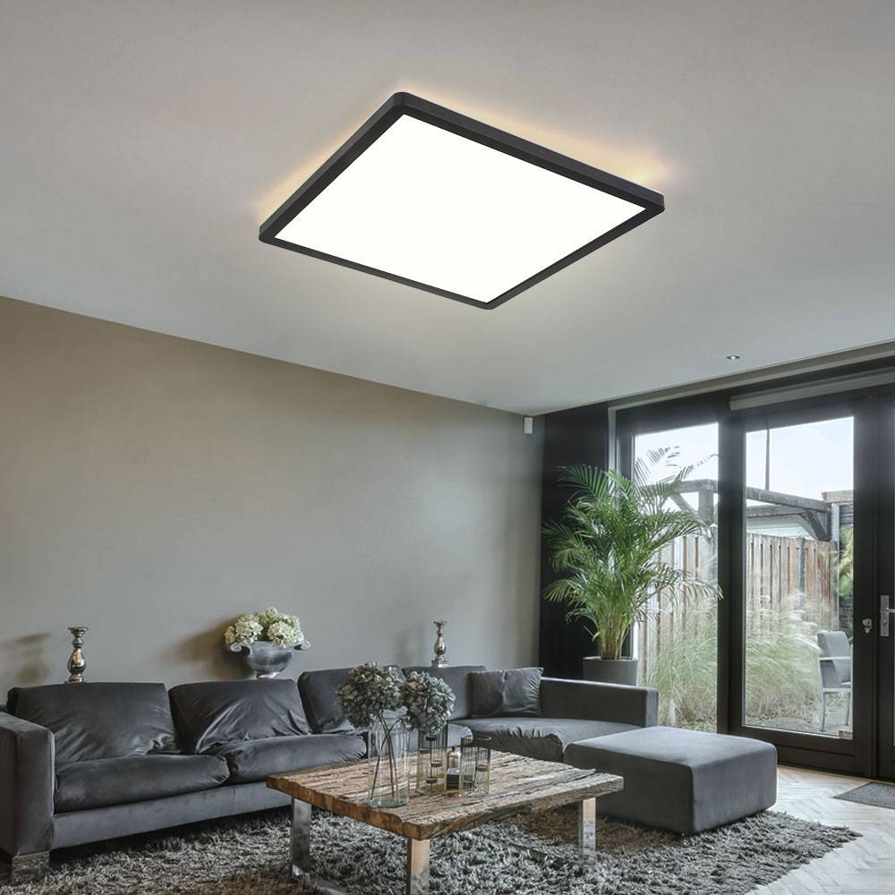 Badezimmerlampe LED Deckenleuchte Deckenlampe IP44, Memoryfunktion, Backlight, weiß schwarz opal satiniert, 1x LED 18W 1500Lm 3000K, HxLxB