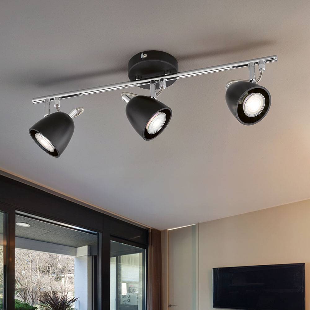 Deckenstrahler schwenkbar LED Deckenleuchte Spots schwarz Deckenlampe GU10 3-flammig, Fernbedienung dimmbar, RGB LED 3,5W 290Lm warmweiß, LxBxH