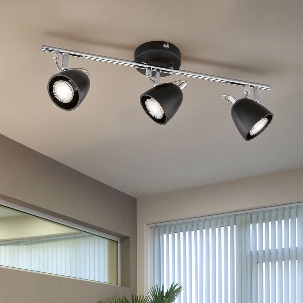 Deckenstrahler schwenkbar LED Deckenleuchte Spots schwarz Deckenlampe GU10 3-flammig, Fernbedienung dimmbar, RGB LED 3,5W 290Lm warmweiß, LxBxH