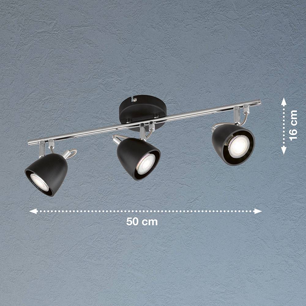 Deckenstrahler schwenkbar LED Deckenleuchte Spots schwarz Deckenlampe GU10 3-flammig, chrom, 3x 4W 320Lm warmweiß, LxBxH 50x10x16 cm