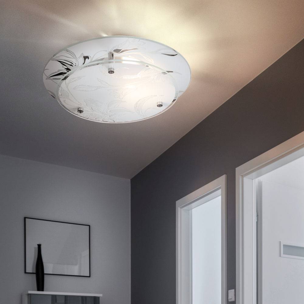 Smart Deckenleuchte rund Deckenlampe App Steuerung Küchenlampe Glas Wohnzimmerleuchte chrom, Blumenmuster, CCT, RGB LED 8,5W 806Lm, DxH 25x9,5 cm