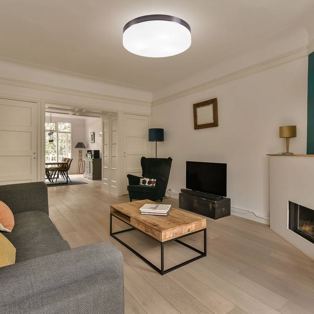 Deckenleuchte 3-Flammig Wohnzimmerlampe Decke Glas weiß Deckenlampe Metall, nickel-matt rund, 3x E27 Fassungen, DxH 30x6,5 cm