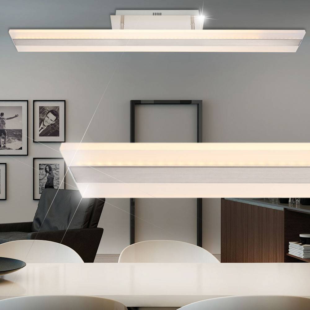 Deckenleuchte Wohnzimmerlampe silber LED Deckenlampe Esstischleuchte, aus Aluminium mit satinertem Schirm, 1x 28W 1x 2240lm 3200K, LxH 90x12 cm