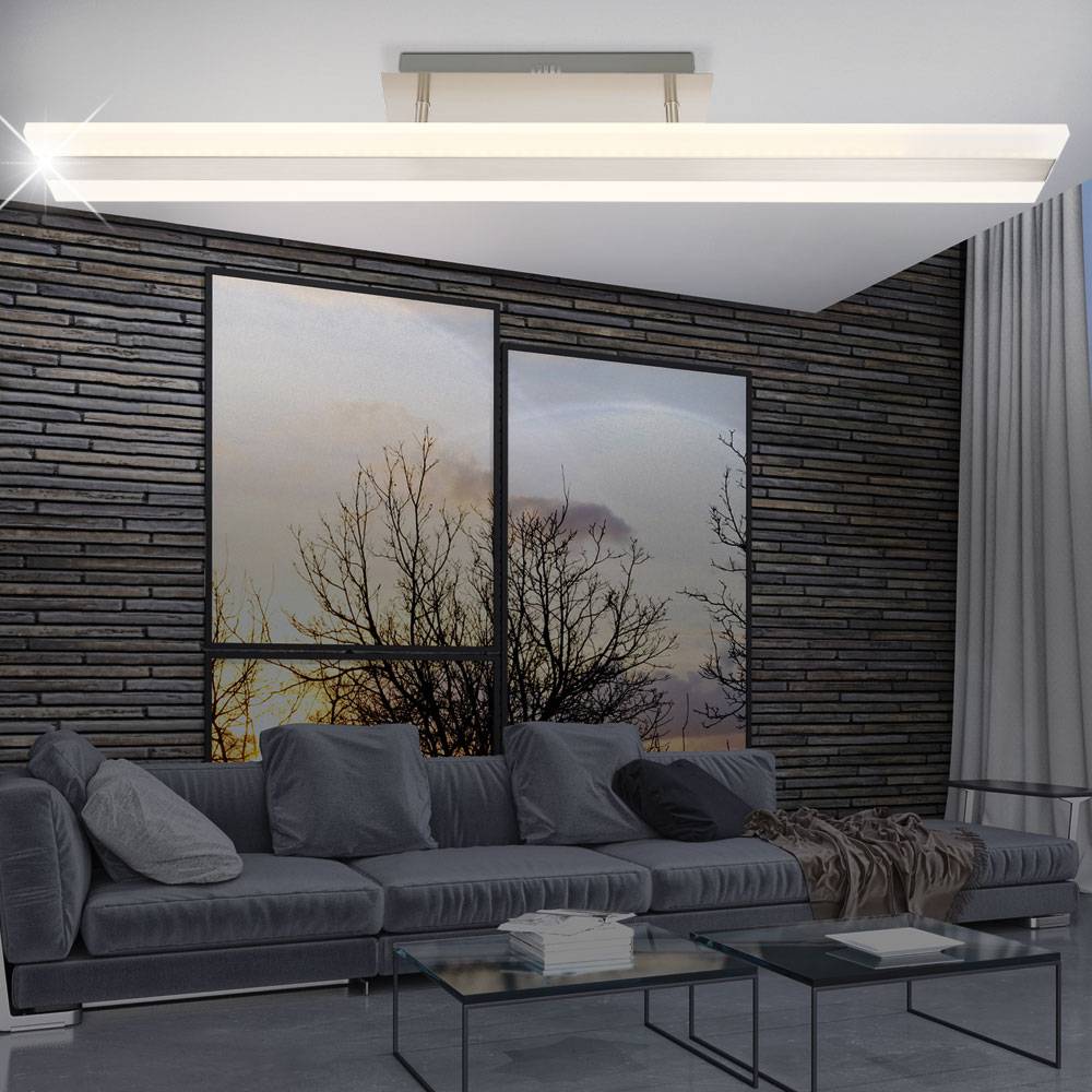Deckenleuchte Wohnzimmerlampe silber LED Deckenlampe Esstischleuchte, aus Aluminium mit satinertem Schirm, 1x 28W 1x 2240lm 3200K, LxH 90x12 cm