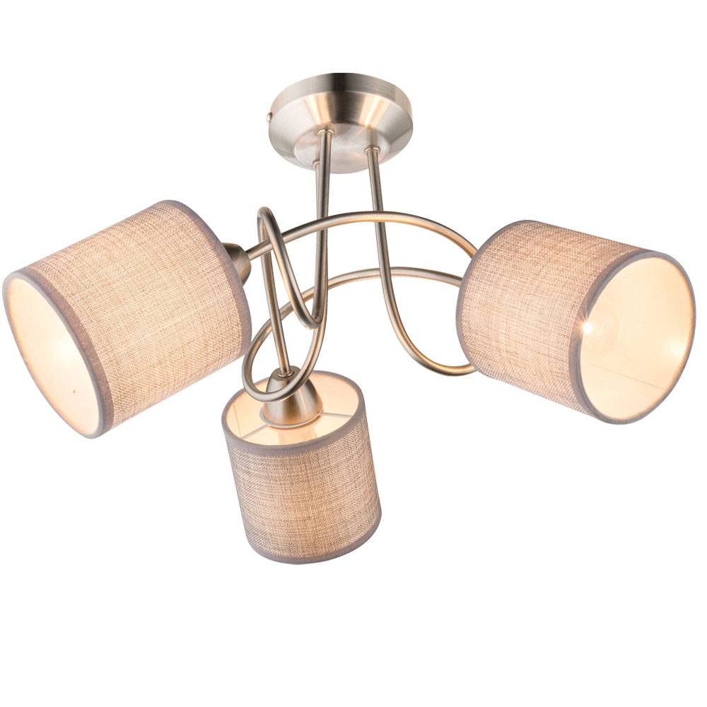 Deckenleuchte Textilschirm Spotleuchte 3-Flammig Deckenlampe nickel matt, Metall, 3x E14 Fassungen, DxH 46x27,5 cm