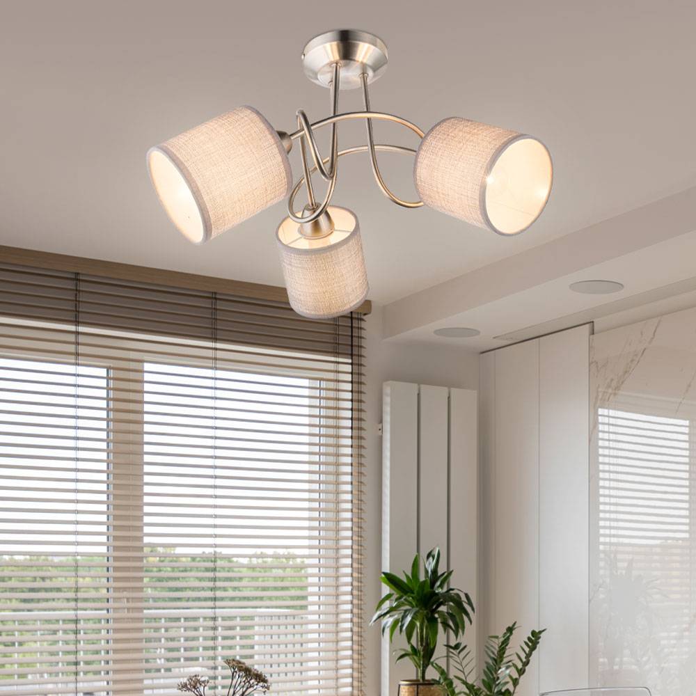 Deckenleuchte Textilschirm Spotleuchte 3-Flammig Deckenlampe nickel matt, Metall, 3x E14 Fassungen, DxH 46x27,5 cm