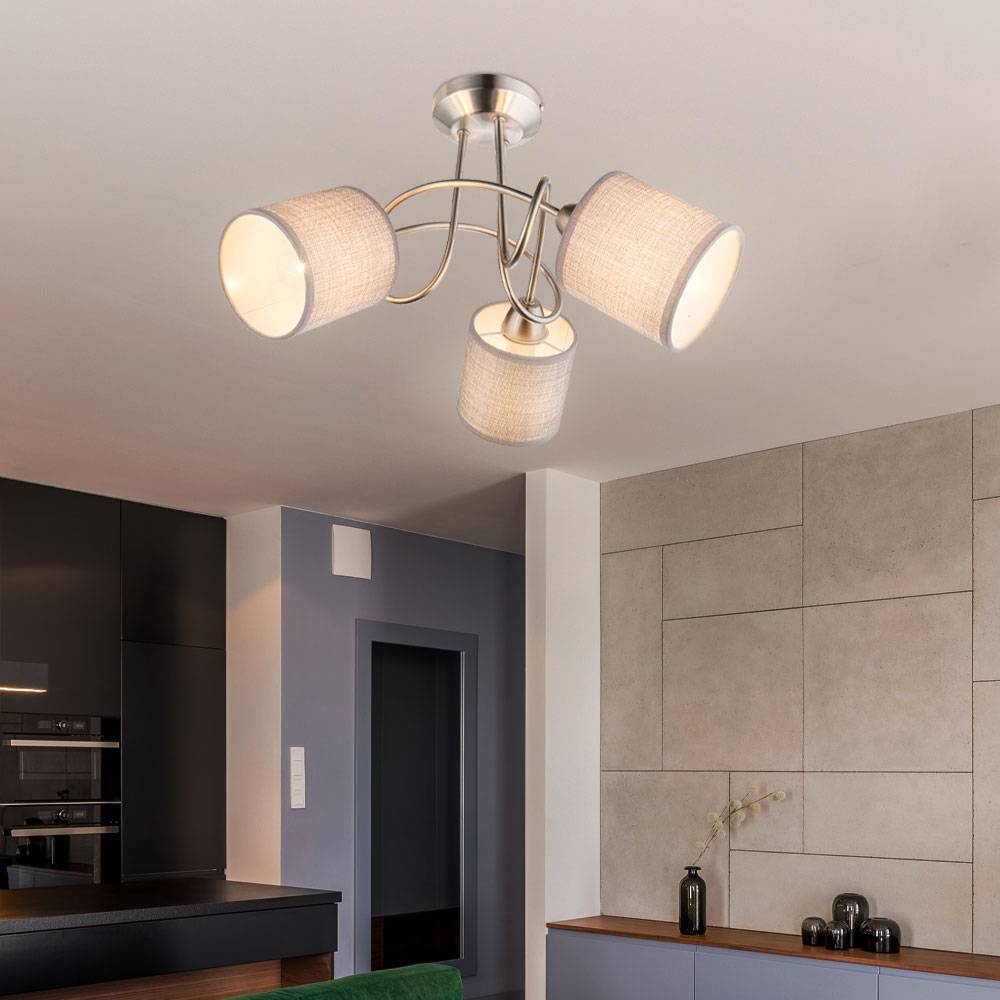 Deckenleuchte Textilschirm Spotleuchte 3-Flammig Deckenlampe nickel matt, Metall, 3x E14 Fassungen, DxH 46x27,5 cm