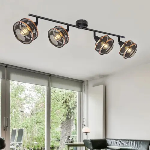 Deckenstrahler Wohnzimmerlampe Spotleiste Deckenleuchte Spotstrahler, verstellbare Spots, Metall, schwarz goldfarben, Gitter Design, 4x E14 , LxBxH Deckenstrahler Wohnzimmerlampe Spotleiste Deckenleuchte Spotstrahler, verstellbare Spots, Metall, schwarz goldfarben, Gitter Design, 4x E14 , LxBxH