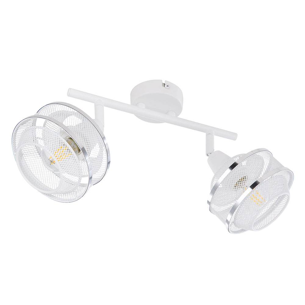 Deckenlampe Spotleuchte Wohnzimmerlampe Designlampe Deckenleuchte 2 flammig mit Chromring zum verstellen, Metall Gitter weiß, 2x E14 Fassungen