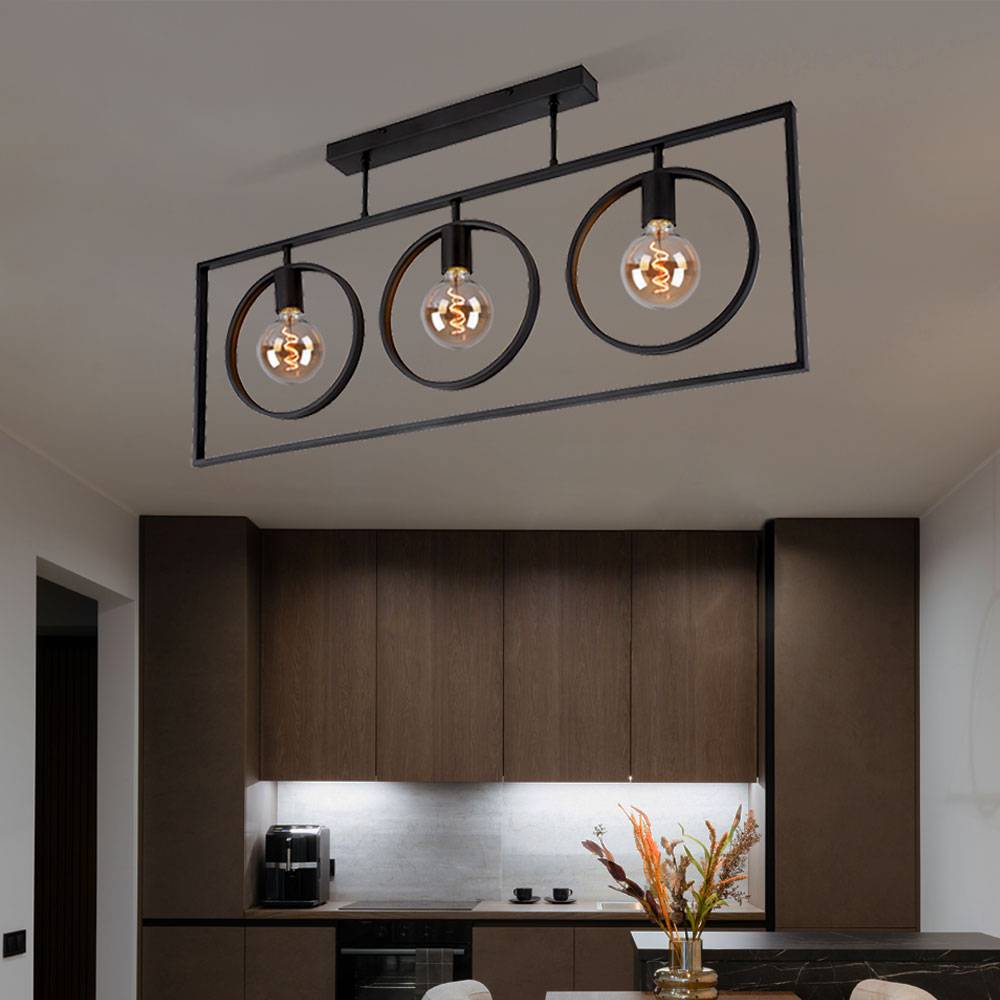 Rustikale Deckenlampe Flur Deckenleuchte Retro Industrial Lampe Schlafzimmer schwarz, Metall, 3x E27, LxBxH 92x24x45,5 cm