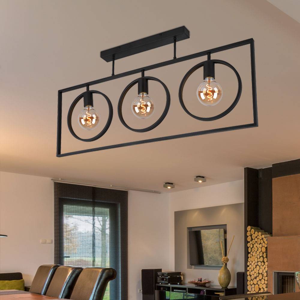 Deckenlampe Flur Deckenleuchte Retro Industrial Rustikale Lampe Schlafzimmer schwarz, Metall, 3x E27, LxBxH 92x24x45,5 cm