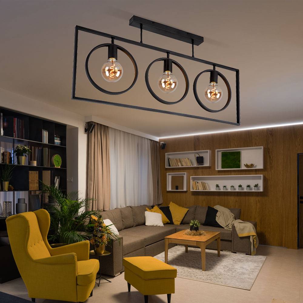 Rustikale Deckenlampe Flur Deckenleuchte Retro Industrial Lampe Schlafzimmer schwarz, Metall, 3x E27, LxBxH 92x24x45,5 cm