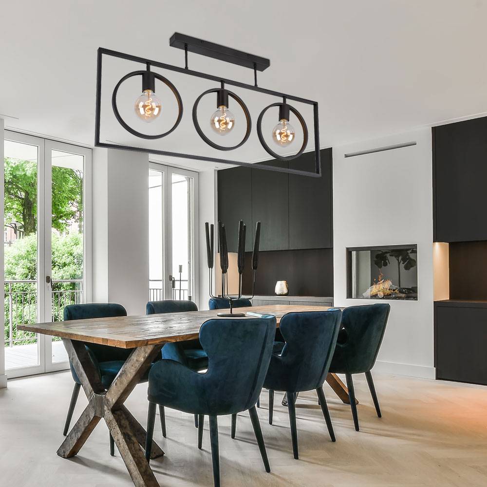 Rustikale Deckenlampe Flur Deckenleuchte Retro Industrial Lampe Schlafzimmer schwarz, Metall, 3x E27, LxBxH 92x24x45,5 cm