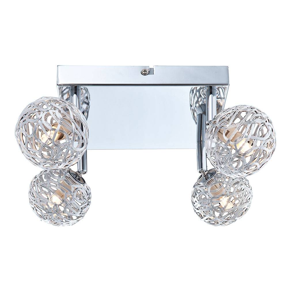 Deckenleuchte Kugeln chrom Wohnzimmerlampe Deckenlampe Geflecht Flurlampe schwenkbar, Metall, 4x G9 460Lm warmweiß, LxBxH 25x20x15 cm