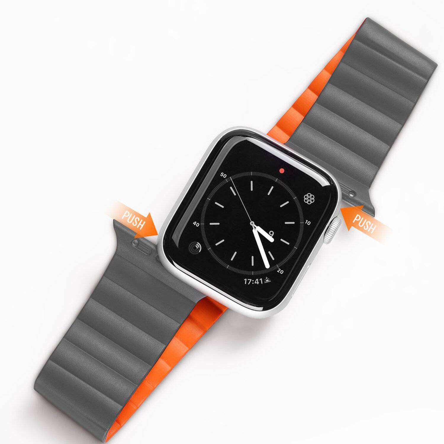 Dux Ducis Magnetband Uhrenarmband kompatibel mit Apple Watch 7/6/5/4/3/2 / SE (41 x 40 x 38 mm) Grau l Orange